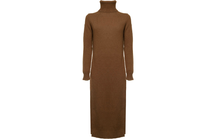 Order 'S Max Mara MaxMara Solid Color Turtleneck Midi Long Sleeve Dress Brown 13260223650-006