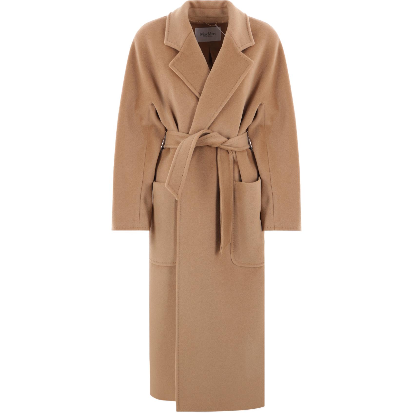 'S Max Mara MaxMara SS24  Camel Belted Long Coat with Minimal Logo Design. 1016074206-001