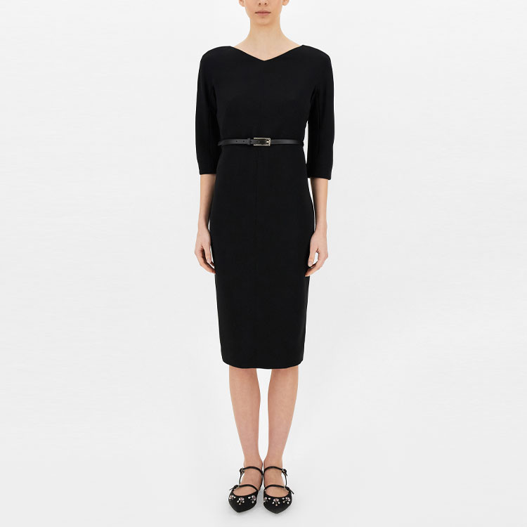 Lookbook 'S Max Mara MaxMara Studio Ponera V-Neck Long Sleeve Black Dress 6226141906001-PONERA
