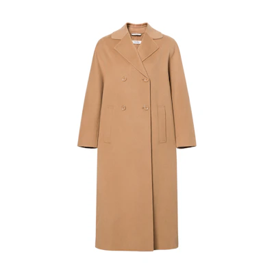 'S Max Mara S MAX MARA Camel Double-Breasted Long Coat with Lapel Collar. 2429016061600-045