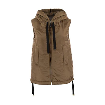 'S Max Mara S MAX MARA Camel Sleeveless Hoodie Vest with Zipper 2429296014600-051