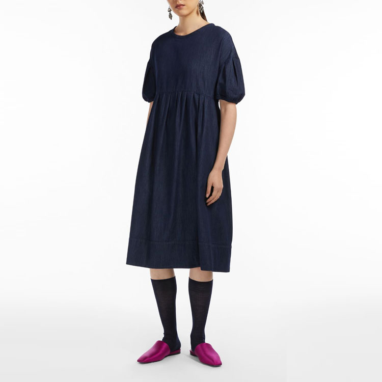 Purchase 'S Max Mara S MAX MARA Denim Series Solid Pleated Midi Short-Sleeve Dress in Dark Blue. 9226012806001-DENIMD