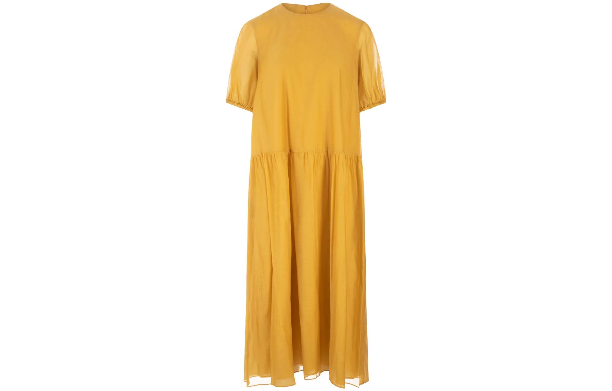 Order 'S MAX MARA Solid Ruched Short Sleeve Crew Neck Dress Yellow 2392211032600-072