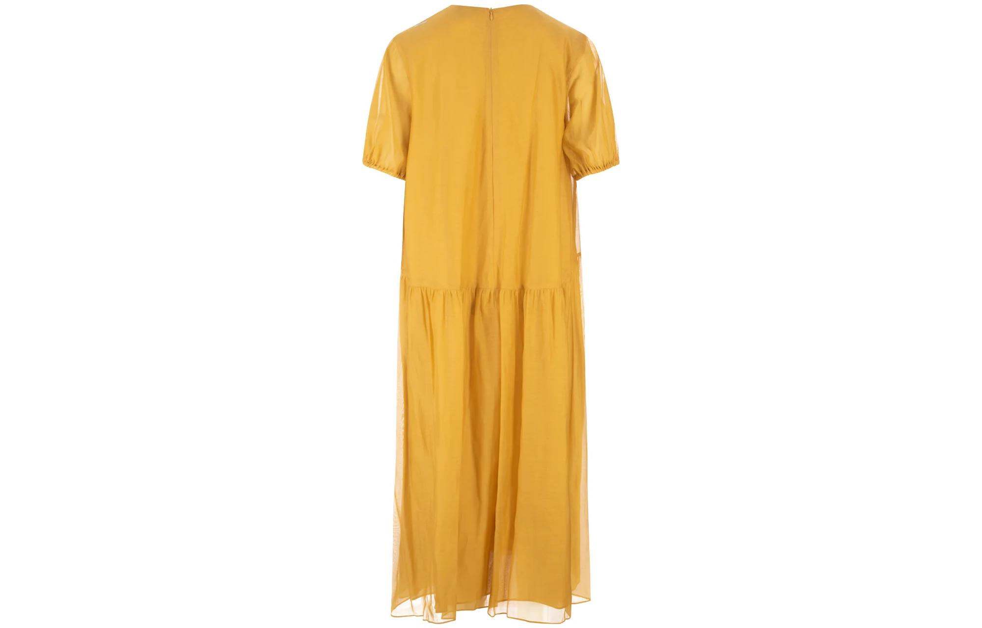 Lookbook 'S MAX MARA Solid Ruched Short Sleeve Crew Neck Dress Yellow 2392211032600-072