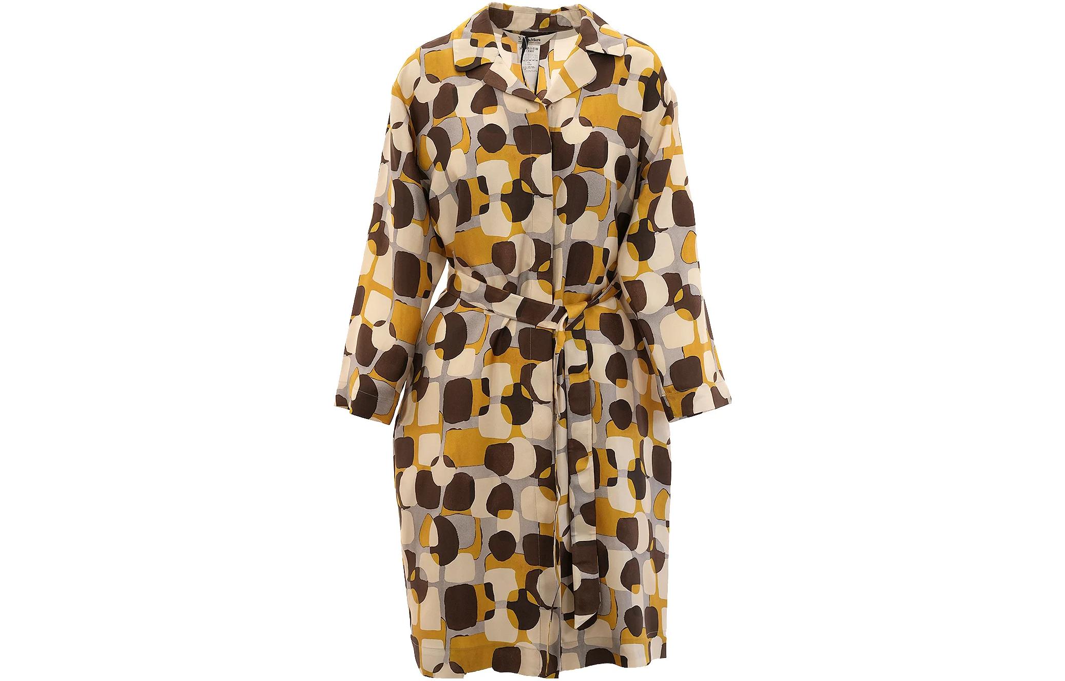 'S MAX MARA Yellow Long Sleeve Printed Belted Dress 2392212732600-001