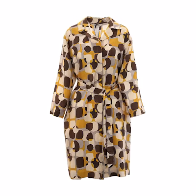 'S MAX MARA Yellow Long Sleeve Printed Belted Dress 2392212732600-001