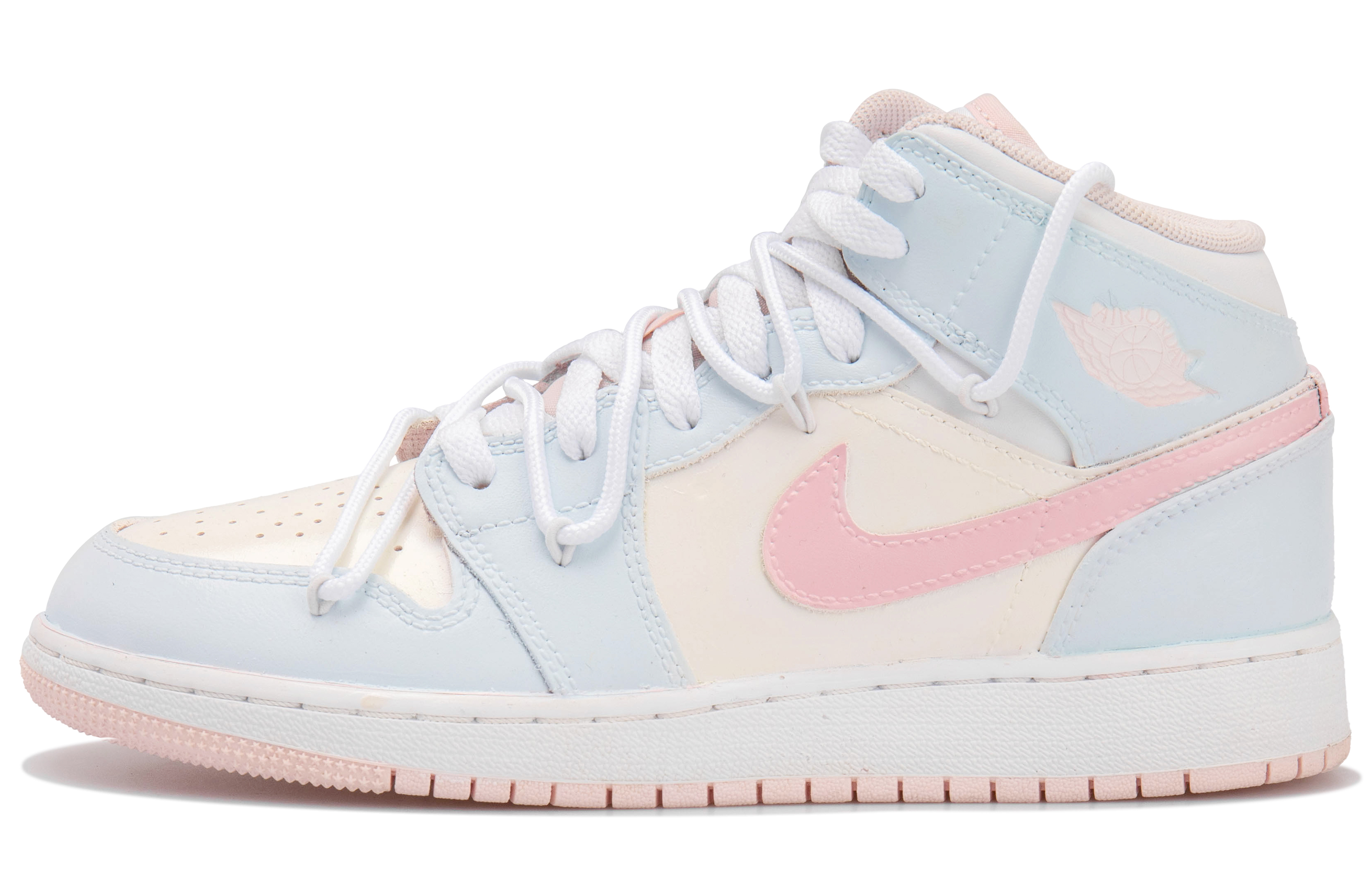 (Toddler) Custom Air Jordan 1 GS Sakura Pink Macaron Vintage Deconstructed Mid Basketball Shoes FD8780-601 (Team 19 - High-Top Macaron)