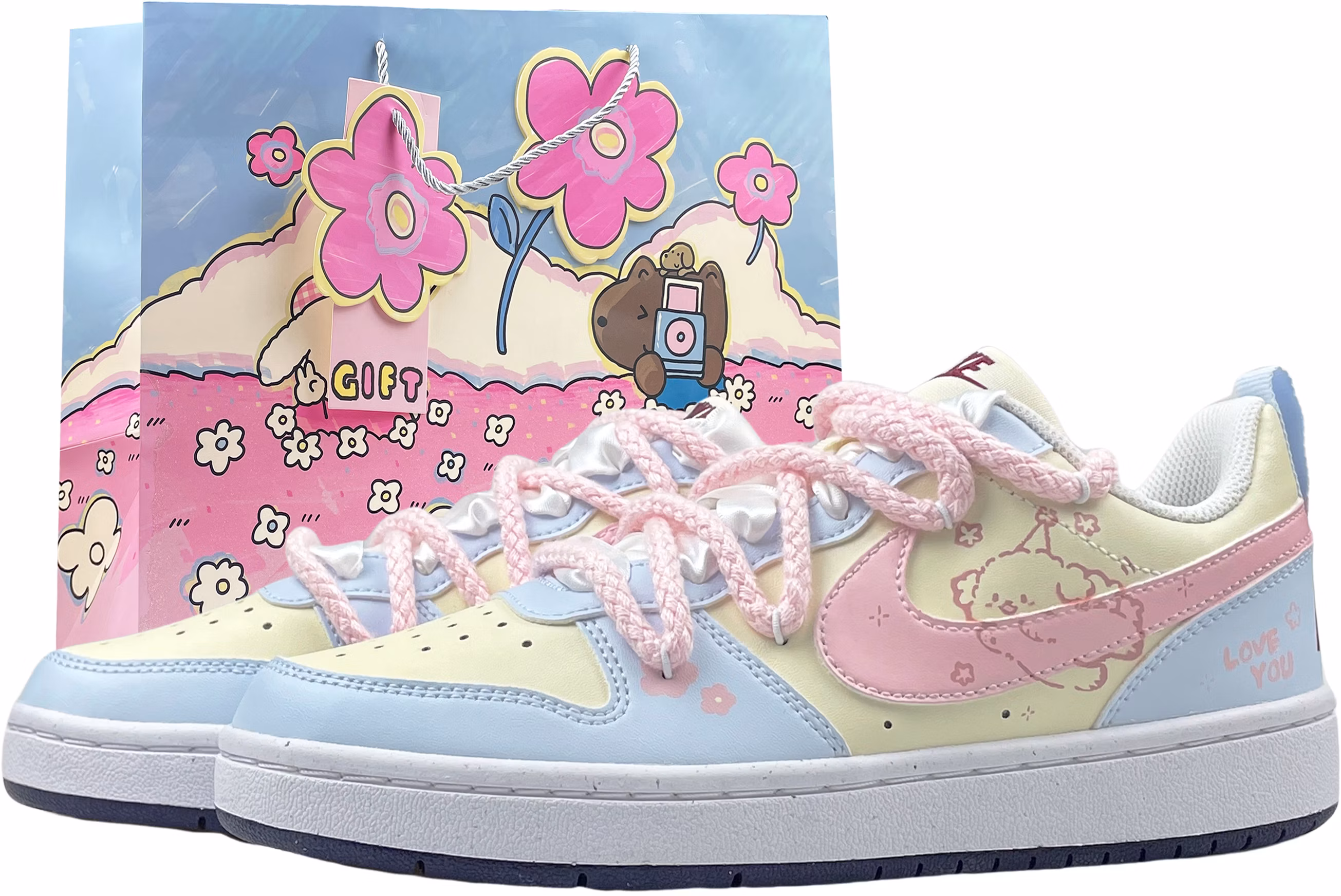 toddler-custom-nike-court-borough-2-0-lucky-dog-cute-minimal-hand-painted-blue-gs-sneakers-fv-8120-141-team49-chosen-puppy-2-0-gift-bag