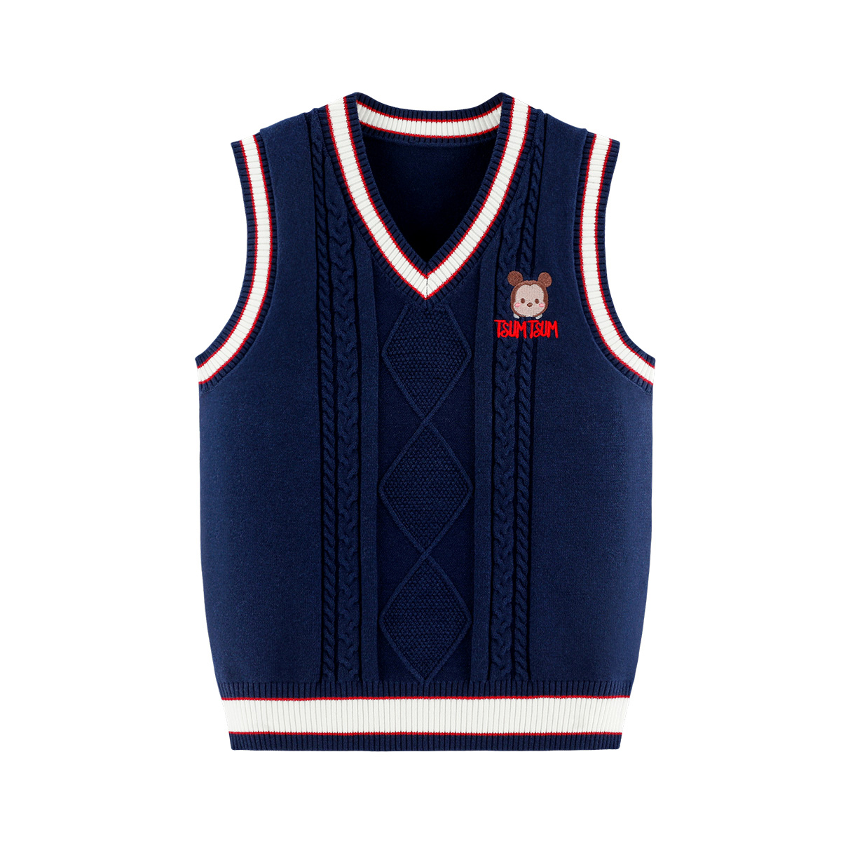 (Toddler) Disney Kids Sleeveless Navy Knit Vest - Simple Cartoon Letter Design. KLSS018