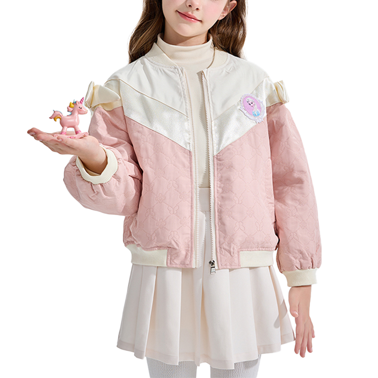 (Toddler) Disney Pink Bow Baseball Jacket for Kids - Color Block Casual Style CYZ24C518