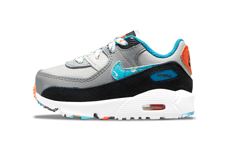 (Toddler) Nike Air Max 90 LTR Leather Low-Top Running Shoes Grey/Blue/Orange DM7596-001