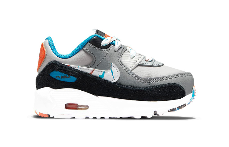 Order (TD) Nike Air Max 90 LTR Baskets Basses en Cuir Gris/Bleu/Orange DM7596-001