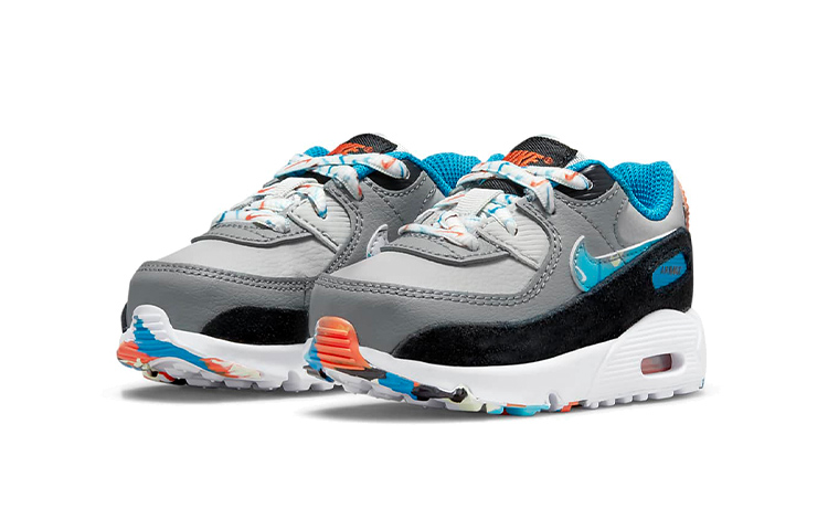 Lookbook (TD) Nike Air Max 90 LTR Baskets Basses en Cuir Gris/Bleu/Orange DM7596-001