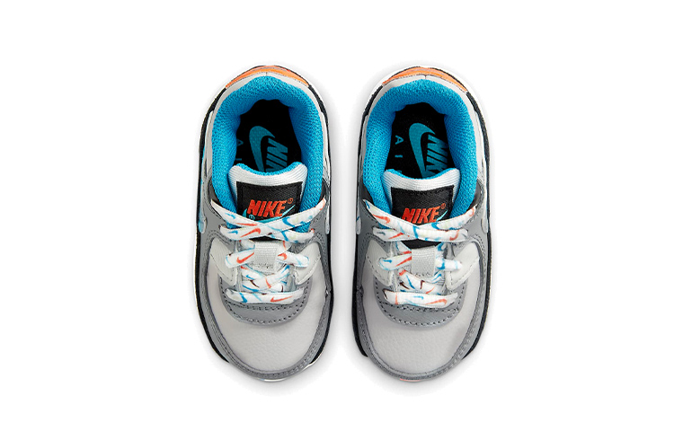Shop (TD) Nike Air Max 90 LTR Baskets Basses en Cuir Gris/Bleu/Orange DM7596-001