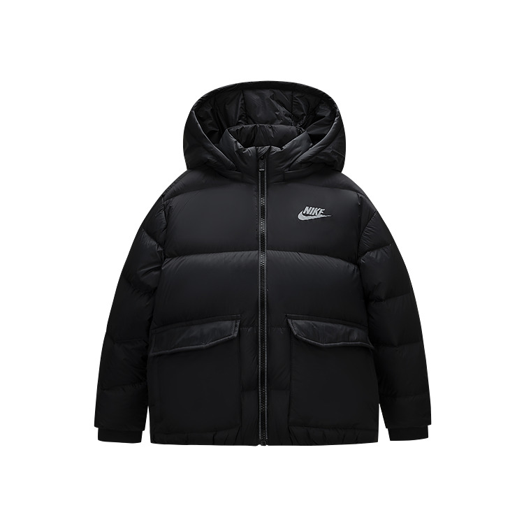 (Toddler) Nike Kids' Black Hooded Down Jacket for Comfort & Casual Wear NY2342005PS-003