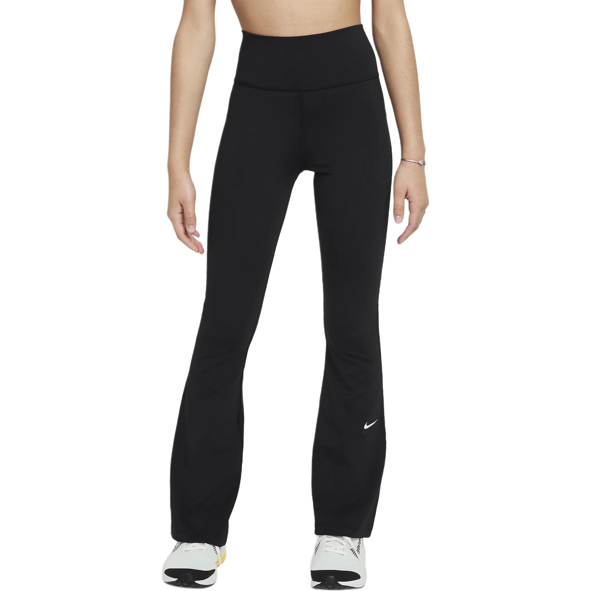 (Toddler) Nike Kids Dri-FIT High-Waisted Flare Leggings Black with Logo Print. FZ5609-010