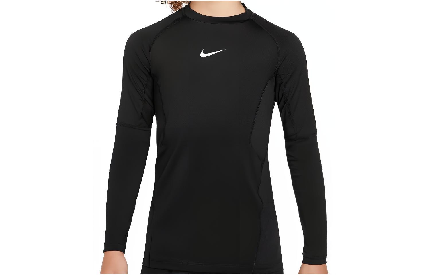 (Toddler) Nike Kids Long-Sleeve Black Quick-Dry T-Shirt - Slim Fit Plain Design FJ6822-010
