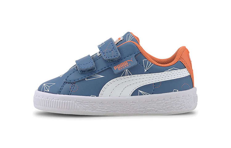 Buy (TD) Puma Basket Paper Plane Zapatillas Blancas/Azules/Naranjas Casual de Skate. 371188-02