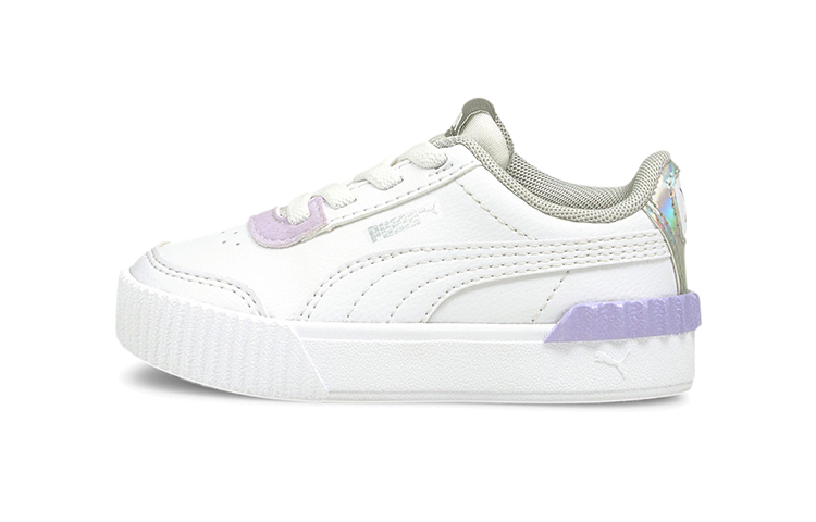 (Toddler) Puma Carina Lift Shine Casual Board Shoes White/Purple 380554-01
