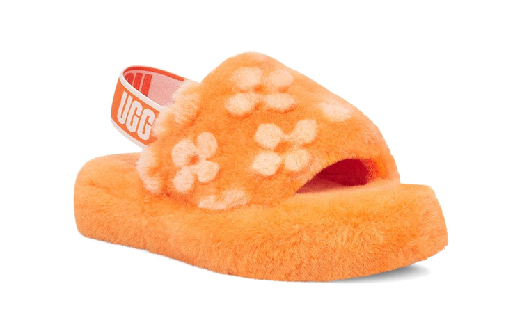 Lookbook 幼童 UGG Fluff Yeah Poppy 可愛風 平底休閒涼鞋 黃色