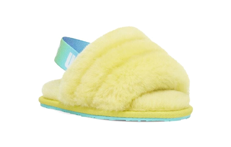 Lookbook UGG Fluff Yete 簡約休閒 毛絨涼鞋 小童 黃色