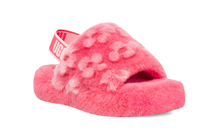 Lookbook 幼童UGG Fluff Yeah Poppy 可愛露趾鏤空平底涼鞋 草莓紅