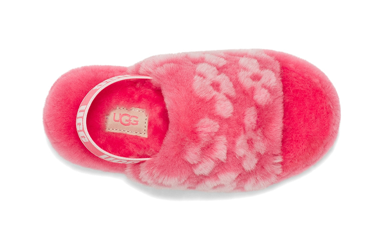 Shop 幼童UGG Fluff Yeah Poppy 可愛露趾鏤空平底涼鞋 草莓紅