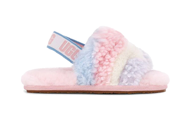 Order 幼童 UGG Fluff Yeah Slide 簡約休閒露趾毛絨涼鞋 粉條紋