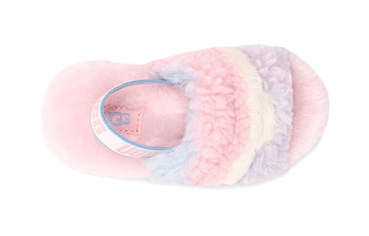 Shop 幼童 UGG Fluff Yeah Slide 簡約休閒露趾毛絨涼鞋 粉條紋