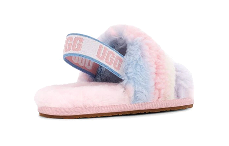 Purchase 幼童 UGG Fluff Yeah Slide 簡約休閒露趾毛絨涼鞋 粉條紋