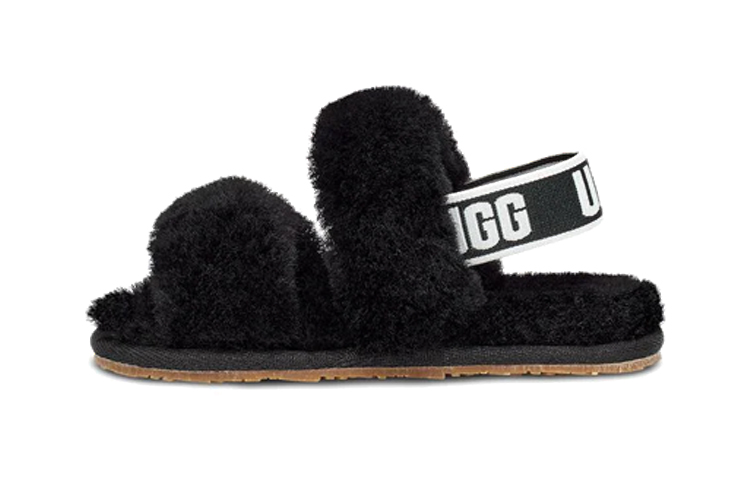 (Toddler) UGG Oh Yeah 'Black Fluffy Open-Toe' 1116636T-BLK