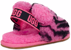 Shop 中童 UGG Fluff Yeah 虎紋羊毛涼鞋 康乃馨粉色
