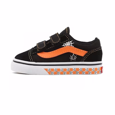 (TD) Vans Glow Checkerboard Web Old Skool Velcro Low-Top Sneakers Black/Orange