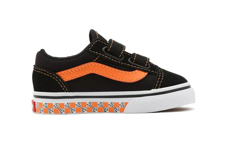 Order (TD) Sepatu Vans Glow Checkerboard Web Old Skool Velcro Hitam/Oranye VN000D3Y8BF