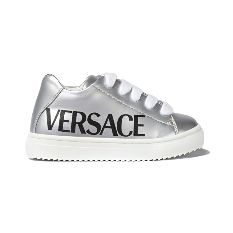 Order 嬰兒 VERSACE范思哲 圓頭平底魔術貼 低筒 板鞋 銀色