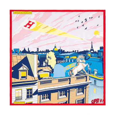 (Women) 2022 HERMES Silk Scarf 70x70cm Midnight Faubourg Pink/Rose/Blue H982820S-17