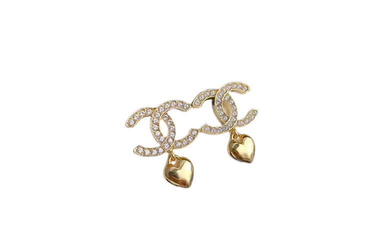 Order (W) Anting Wanita CHANEL Double C Rhinestone Heart Emas 2023 SDD12131415