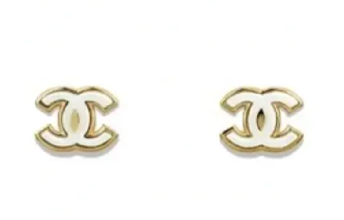 (Women) [2023 New] CHANEL Classic Double-C Logo Gold Metal White Stud Earrings for Women ABC281-B14742-NS719
