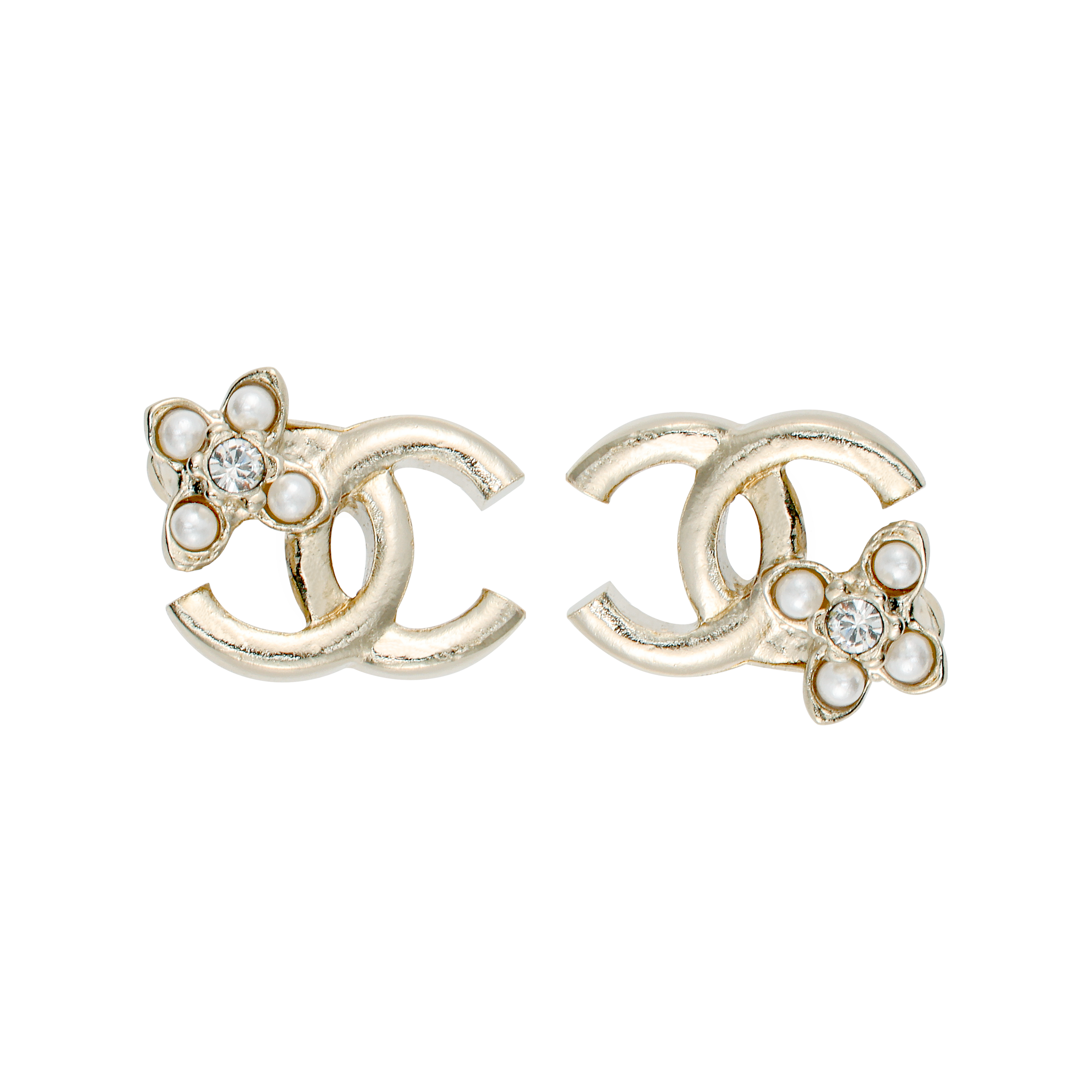 (Women) 【2023 New】 CHANEL Classic Double C Flower Rhinestone Gold Metal Earrings Women AB-23K-005
