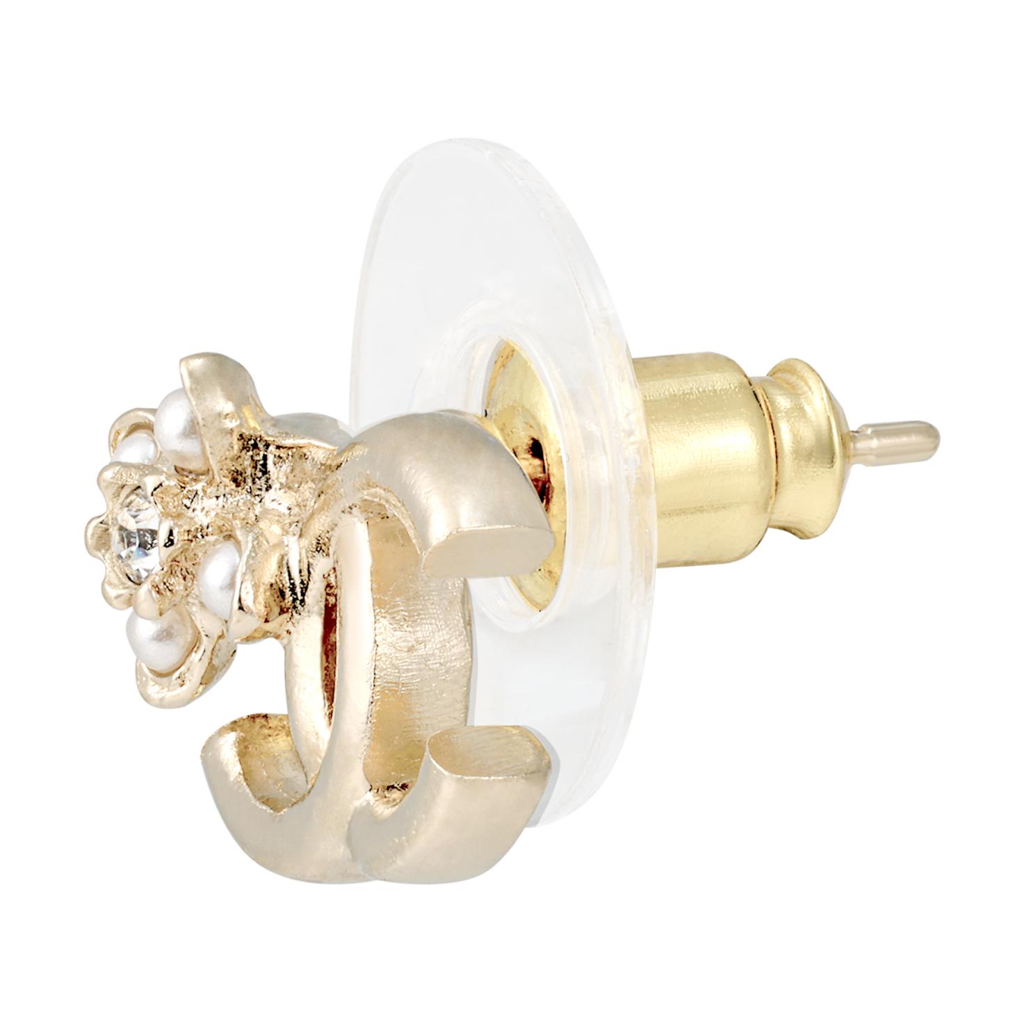 (Women) 【2023 New】 CHANEL Classic Double C Flower Rhinestone Gold Metal Earrings Women AB-23K-005 圖 4