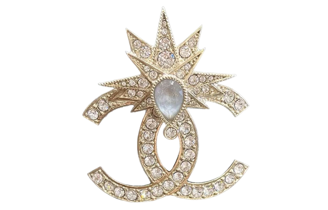 (Women) [2023 Spring/Summer] CHANEL Gold Double C Brooch with Rhinestone Comet Design. ABA373-B10532-NN152