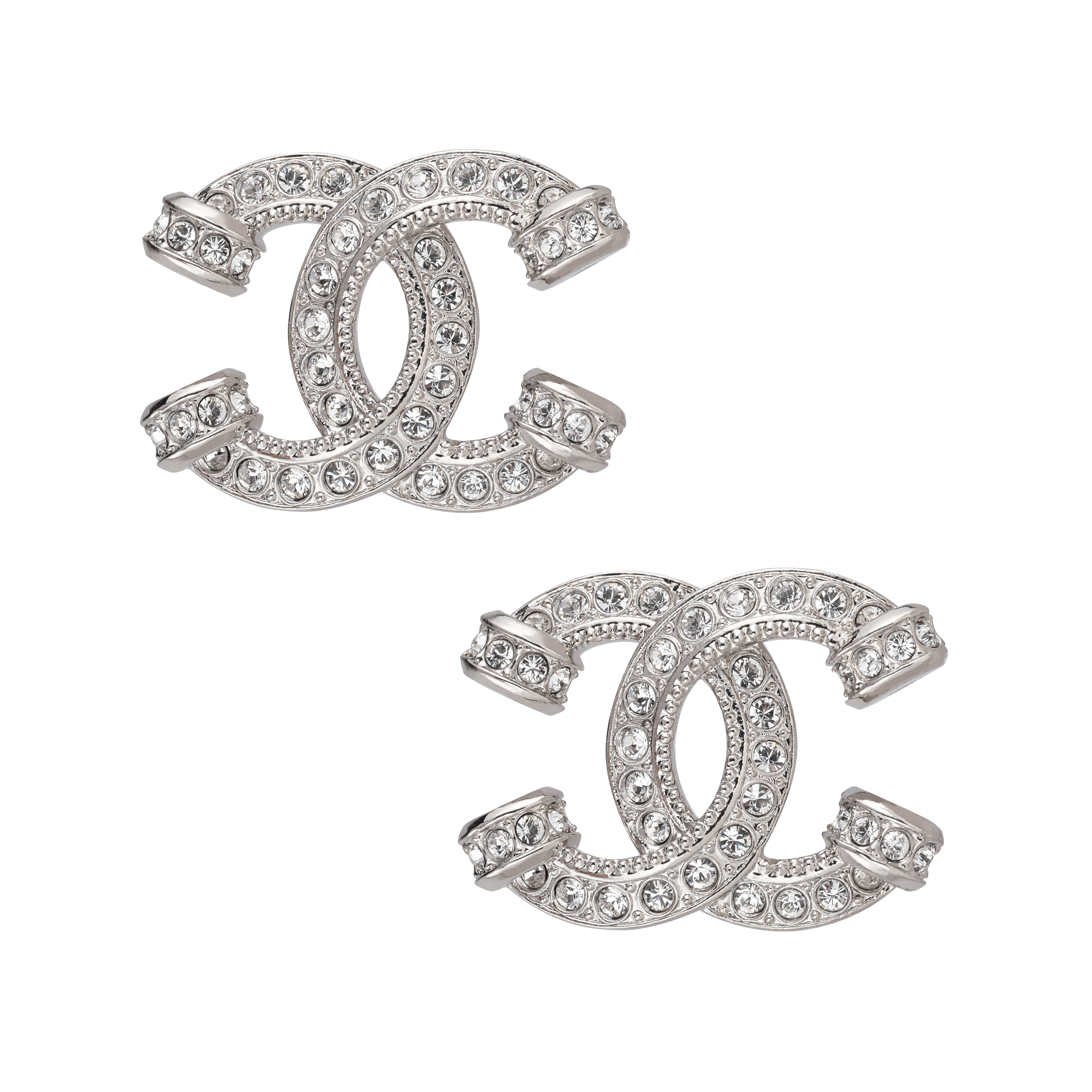 Order (Women) [23 Spring/Summer] CHANEL Double C Logo Rhinestone Metal Earrings Women Silver AB2468-B010203-NK610