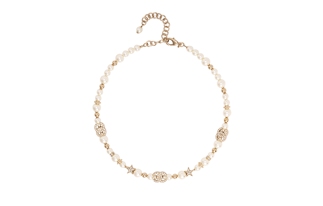 (Women) 【23A Handmade Collection】CHANEL Gold Double C Necklace with Star Pearl Rhinestones ABB255-B13560-NQ105