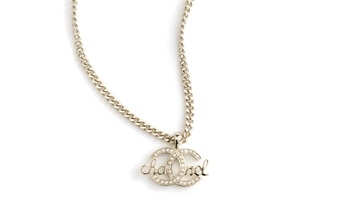 (Women) 【23B】 CHANEL Double C Gold Letter Pearl Rhinestone Metal Necklace Gold ABB804-B14169-NR657 圖 2