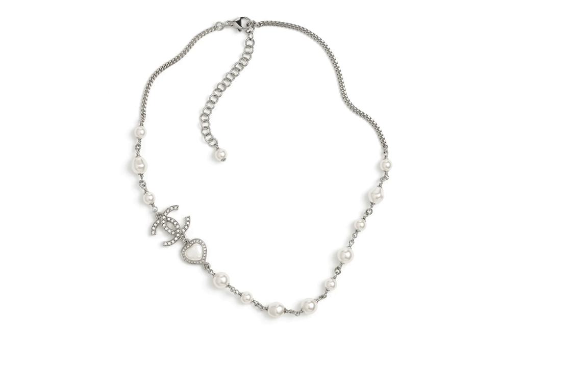(Women) 【23B】 CHANEL Double C Heart-Shaped Pearl Metal Necklace Silver for Women ABB616-B14142-NR575 圖 2