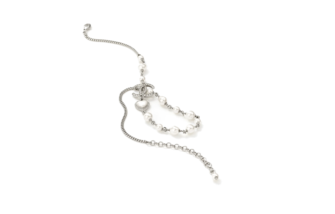 (Women) 【23B】 CHANEL Double C Heart-Shaped Pearl Metal Necklace Silver for Women ABB616-B14142-NR575 圖 3