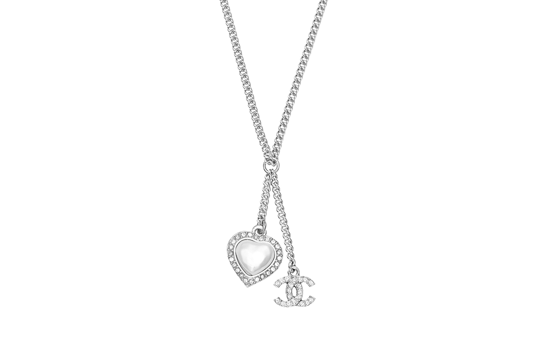 (Women) [23B] CHANEL Silver Love Heart Rhinestone Double C Pendant Necklace Women ABB618-B14142-NR575 圖 4