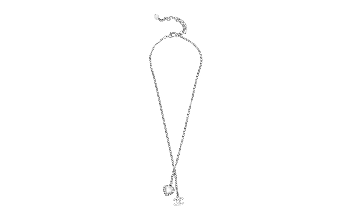 (Women) [23B] CHANEL Silver Love Heart Rhinestone Double C Pendant Necklace Women ABB618-B14142-NR575 圖 6