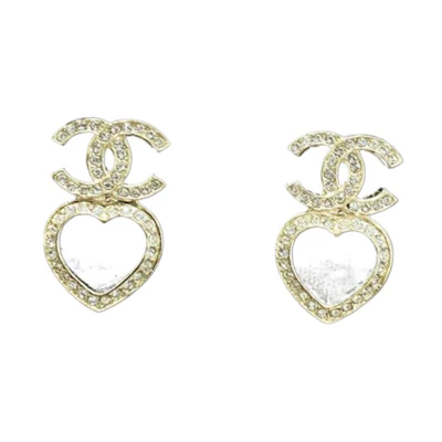 (Women) 【23B New】 CHANEL Classic Double-C Heart Shaped Rhinestone Earrings Gold Ladies ABB665-B14145-NR577
