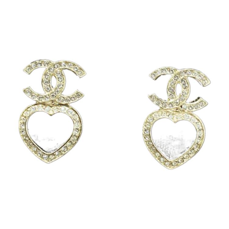 (Women) 【23B New】 CHANEL Classic Double-C Heart Shaped Rhinestone Earrings Gold Ladies ABB665-B14145-NR577 圖 2
